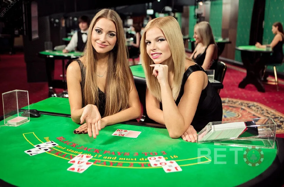 Tampilan meja kasino live HF08 dengan dealer dan kartu